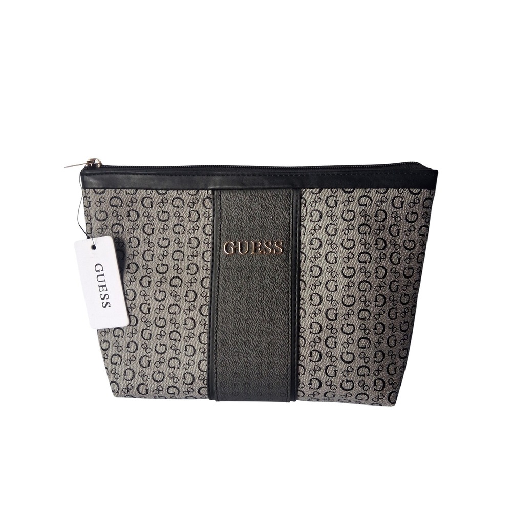 Guess Suma Travel Cosmetic Bag Black Multi Monogram Logo Pouch RCS9478959